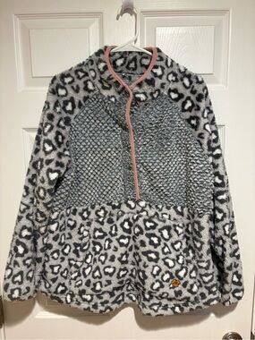 Simply Southern Gray and Black Leopard Sherpa with Gold Logo